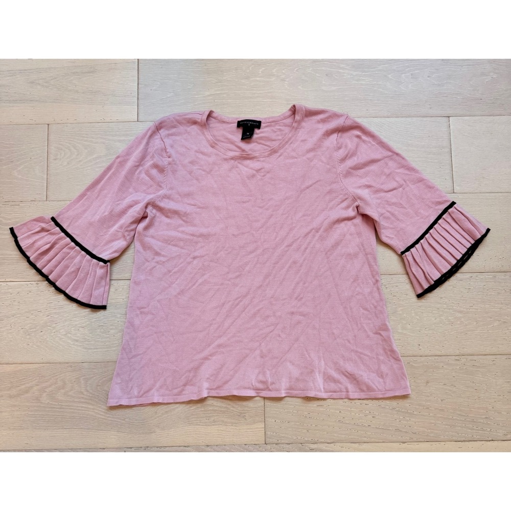 Investments Pink Ruffle Sleeve Sweater Top Womens 1X Black Trim Bell Sleeve Knit